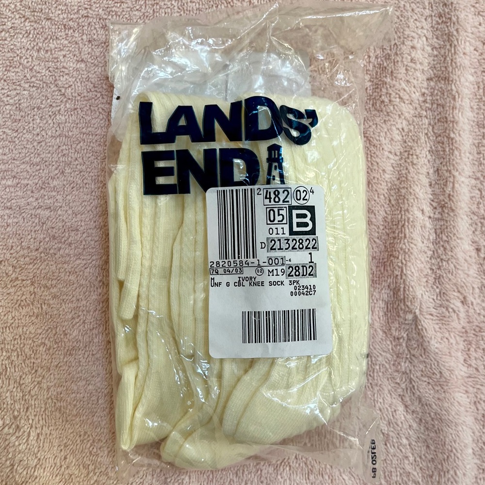Land's End Girl's Cable Knit Knee-High Ivory Socks (3 Pack)